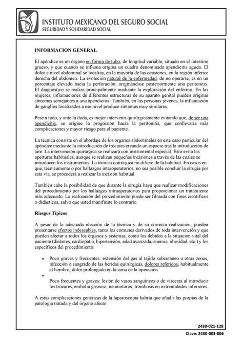 Carta de Consentimiento Informado para intervención quirurgica