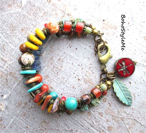 Scarlet Dragonfly Boho Style Me Mixed Gemstones Beaded Bracelet