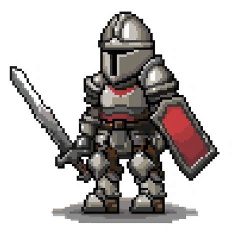 Premium Photo Pixel Art Knight In Full Armor With Sword And Shield