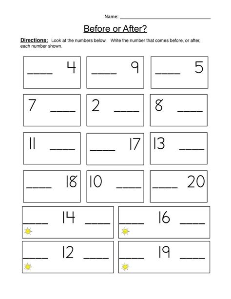 Before And After Number Worksheets Before And After Number W