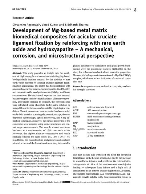 PDF Development Of Mg Based Metal Matrix Biomedical Composites For