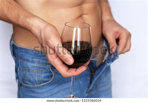 Man Unbuttoned Jeans Naked Torso Standing Stock Photo 1329386054
