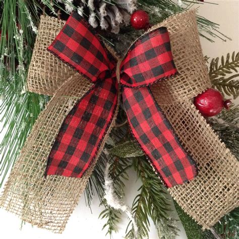 Christmas Tree Red And Black Plaid Bows Xmas Plaid Decorative Bows