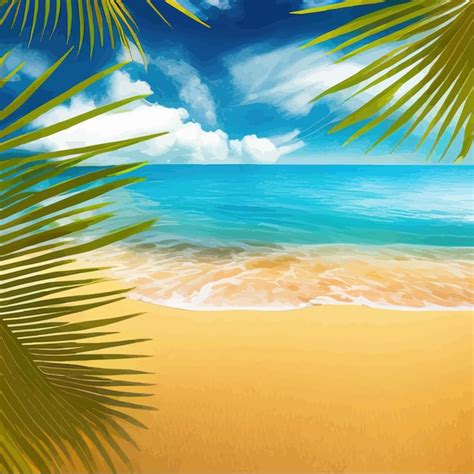 Premium Vector Tropical Paradise Island Sandy Beach Palm Trees And