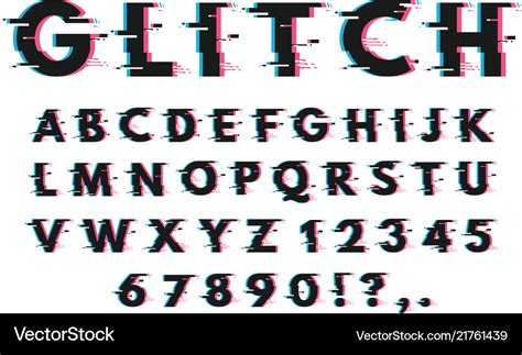 Glitch Font Set On White Royalty Free Vector Image