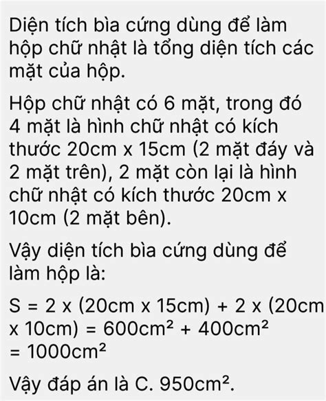 Bạn An làm một chiếc hộp để đựng quà sinh nhật bằng bìa cứng có dạng