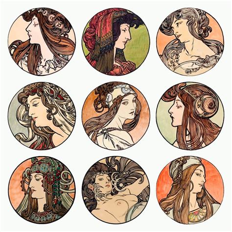 Lady Art Nouveau Illustration Vector Set Remixed From The Artworks Of