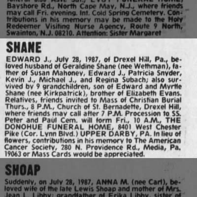 Obituary For Edward J Shane Newspapers