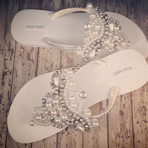 Pearl Rhinestone Bridal Flip Flops Custom Amelia Bling Etsy Bridal