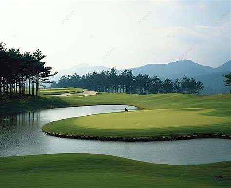 A Golf Course With Water On The Course Background River Golf Course