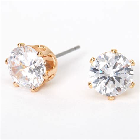 Gold Cubic Zirconia Round Stud Earrings 8mm Claires Us