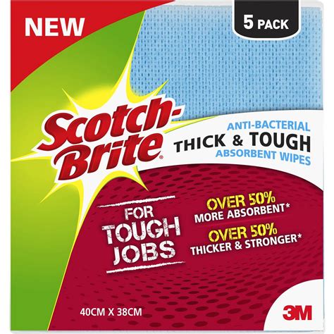 Scotch Brite Anti Bacterial Wipes Thick And Tough 5 Pack Woolworths