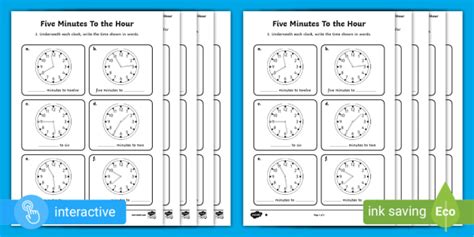 Telling The Time In Minute Intervals Worksheets Twinkl Worksheets