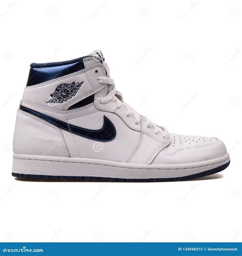 Nike Air Jordan 1 Retro High Og White And Blue Sneaker Editorial Image