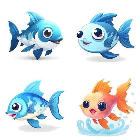 Animais marinhos ilustração de peixe 3d desenho animado peixe