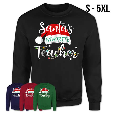 Santas Favorite Teacher Santa Hat Christmas Light Tshirt Teezou Store