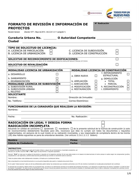 Formato De Revisi N E Informaci N De Proyectos Jun