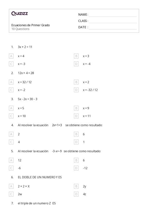 50 Ecuaciones De Varios Pasos Hojas De Trabajo Para Grado 1 En Quizizz Gratis E Imprimible