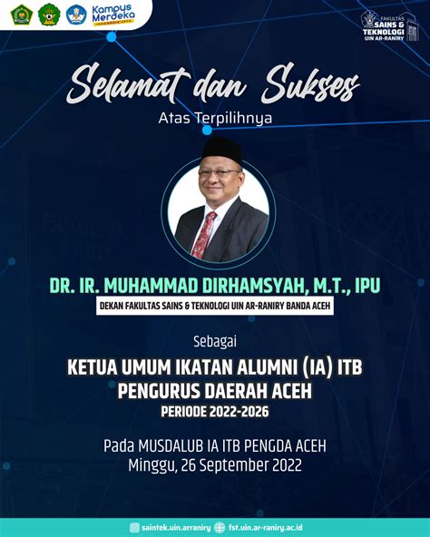 Dekan Fst Uin Ar Raniry Terpilih Sebagai Ketua Ikatan Alumni Itb Aceh