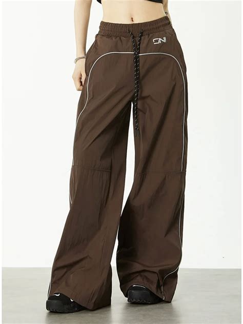 Qweek Y K Gorpcore Brown Track Pants Women Oversized Vintage Streetwear