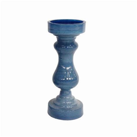 Benjara Bm225586 Turned Pedestal Design Glass Candle Holder With Round Base Blue Set Of 2