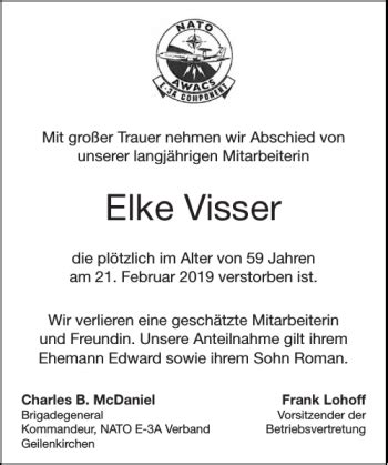 Traueranzeigen Von Elke Visser Aachen Gedenkt