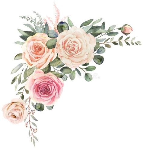 Watercolor floral bouquet with roses and eucalyptus. Watercolor floral bouquet c #Sponsored , # ...