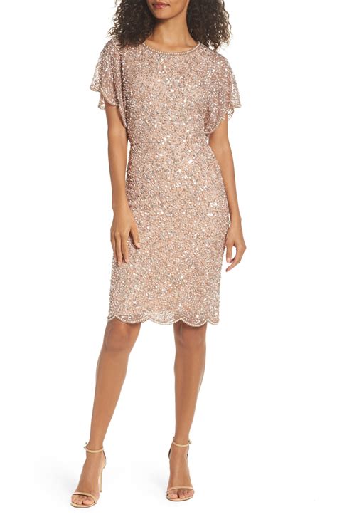 Sequins Embellished Flutter Sleeve Cocktail Dress Short Sequin Dress