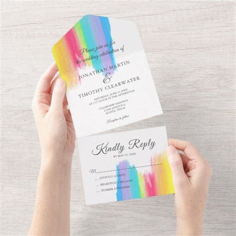 Elegant Rainbow Watercolor Gay Pride Wedding All I All In One Invitation Zazzle Invitations