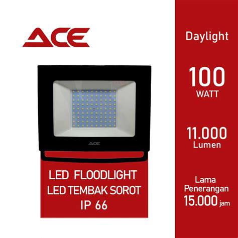 Jual Ace Lampu Led Sorot Tembak 100 Watt Lampu Floodlight Ip66 Cahaya Putihwarm White