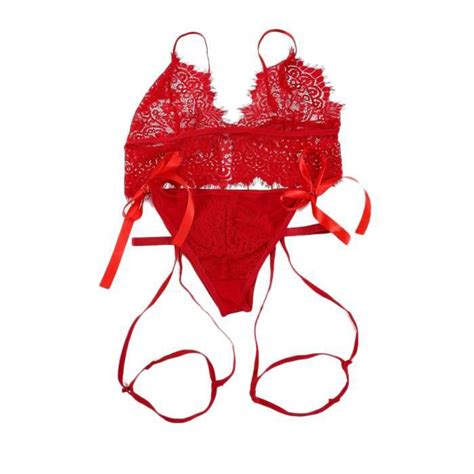 Sexy Femmes Dentelle Soutien Gorge à Armatures String Avec Jarretière Lingerie Ensemble Sous