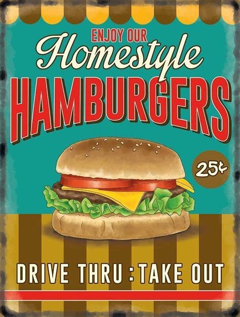 Hamburgers Drive Thru 50s Diner Kitchen Cafe Food Retro Quality Fridge