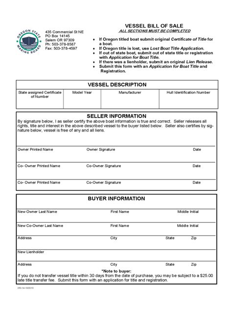 Oregon Bill Of Sale Form Free Templates In Pdf Word Excel To Print