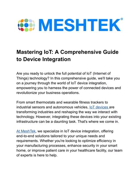 Ppt Mastering Iot A Comprehensive Guide To Device Integration