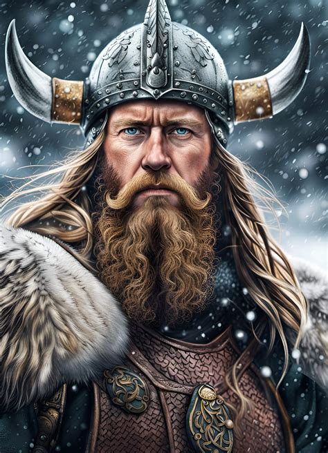 Leif Erikson Portrait On Snowy Landscape V2 Ai Generated Artwork