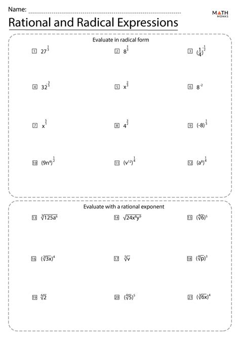 Radicals And Rational Exponents Worksheets Math Monks