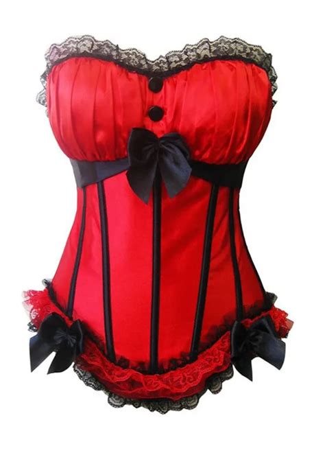 S Xxl New Fashion Sexy Lace Up Overbust Corset Women Sexy Red Bows Satin Bustier Outwear