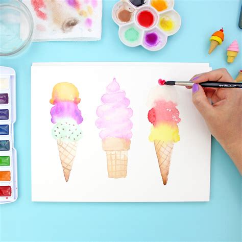 How To Paint Watercolor Ice Cream Cones Lines Across Beginning