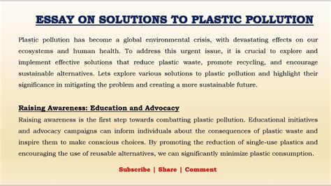 Solutions To Plastic Pollution Essay ESSAY ON SOLUTIONS TO PLASTIC