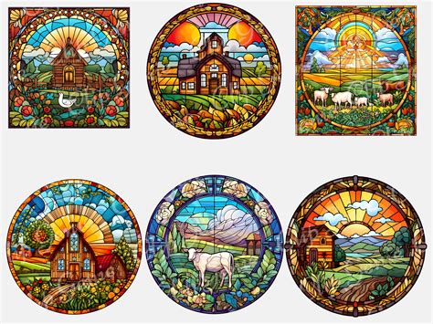 Stained Glass Farm Clipart Farmhouse Png Beautiful Stained Glass Farm Sublimation Farm