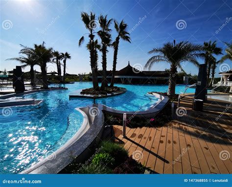 Thermal Pool Outdoor And Bar At Therme Bucharest Romania Stock Image