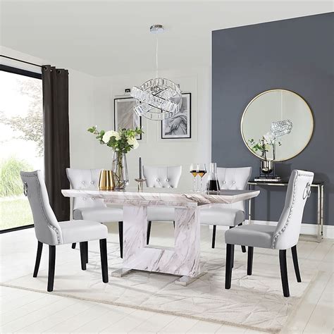 Florence Extending Dining Table Kensington Chairs Grey Marble