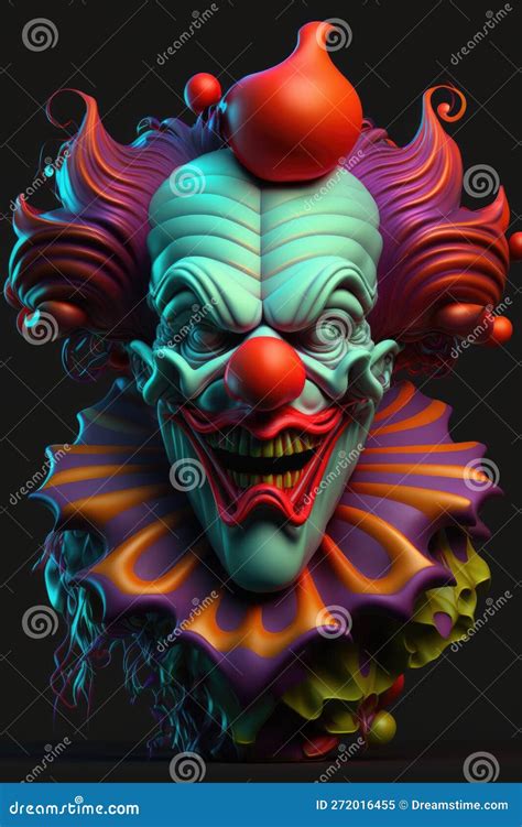 Close Up Of Scary Smiling Clown With Red Heir Created Using Generative