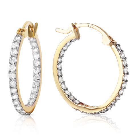 Ctw K Solid Gold Hoop Earrings Natural Diamond Ebay