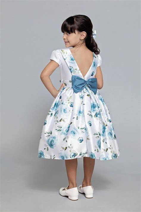 Vestido Infantil Festa Dama Branco Azul Gola Nina Baunilhanina