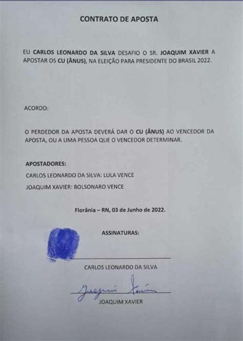 Contrato De Aposta Eu Carlos Leonardo Da Silva Desafio O Sr Joaquim