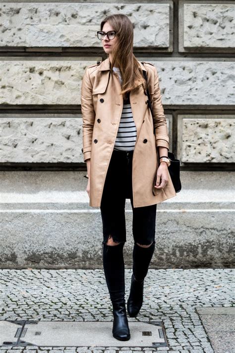 Trenchcoat And Striped Sweater Autumn Outfit