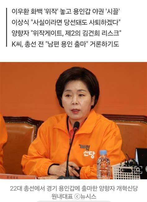 양향자 野 이상식 배우자 리스크 직격처인구 명예 먹칠 후보 사퇴해야 정치시사 에펨코리아