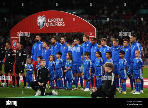 Italian players line up ahead of the match - England v Italy, UEFA EURO ...