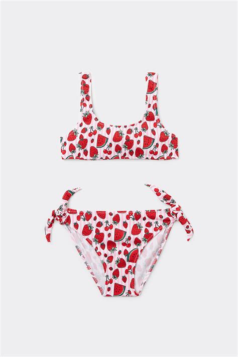 Bikini Brasier Con Braguitas Con Lazos Laterales Y Estampado De Rayas Y